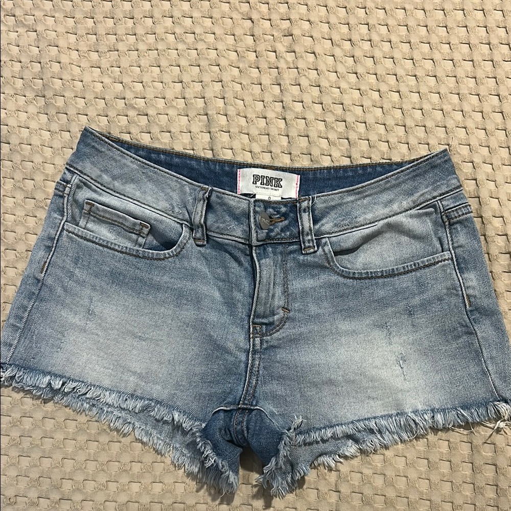PINK Victoria's Secret Blue Jean Shorts Frayed Hem